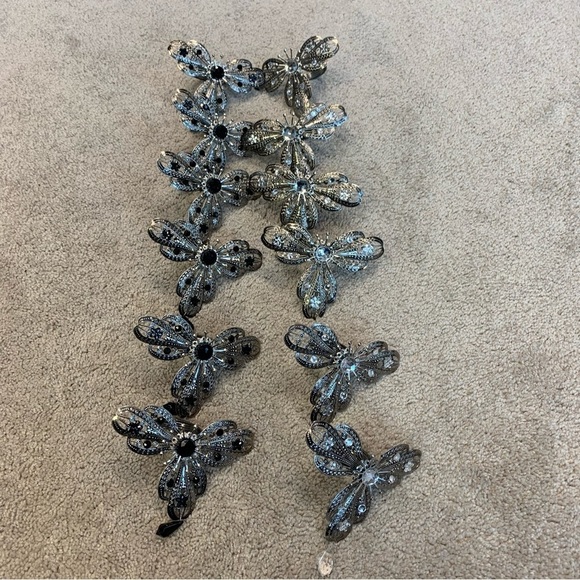 DRAGONFLY beaded rhinestone silver tone napkin rings - Picture 5 of 7